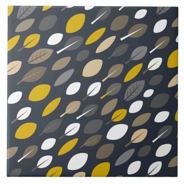 Midnight Leaves Ceramic Tile (Front)