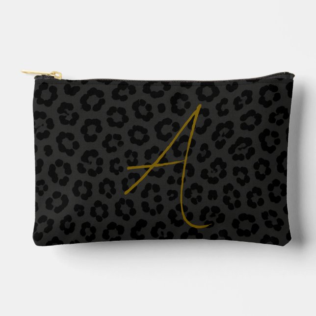 Midnight Leopard Print Animal Spot Pattern Accessory Pouch (Front)