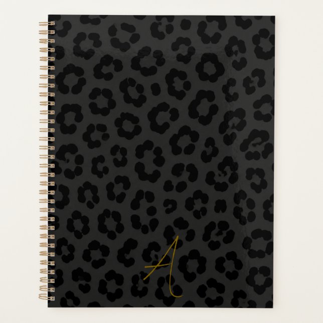 Midnight Leopard Print Animal Spot Pattern Planner (Front)