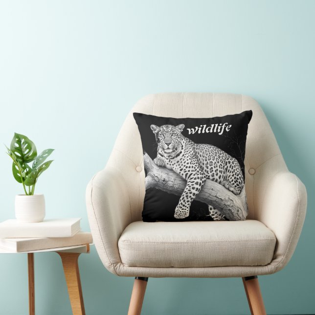 Midnight Leopard , Wildlife Illustration Cushion (Chair)
