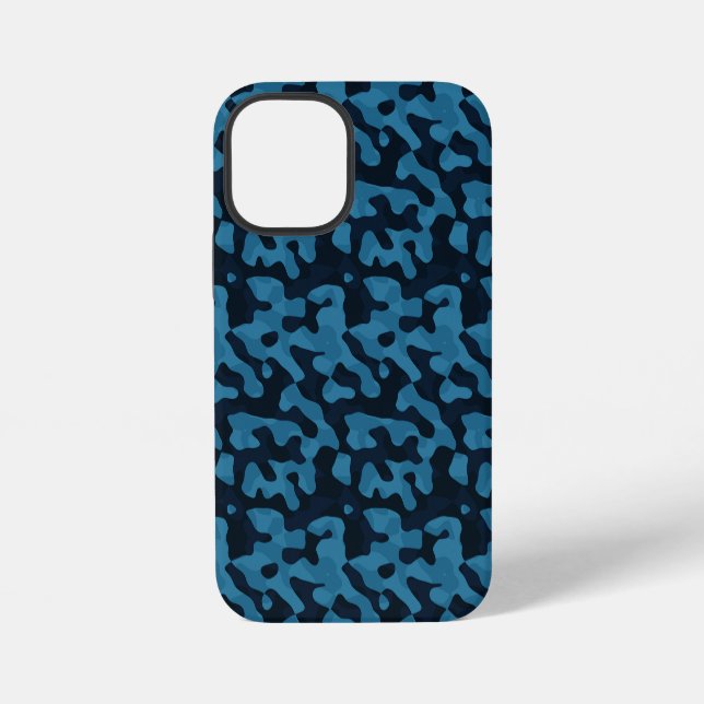 Midnight, light blue, muted blue, dark blue camo iPhone case (Back)