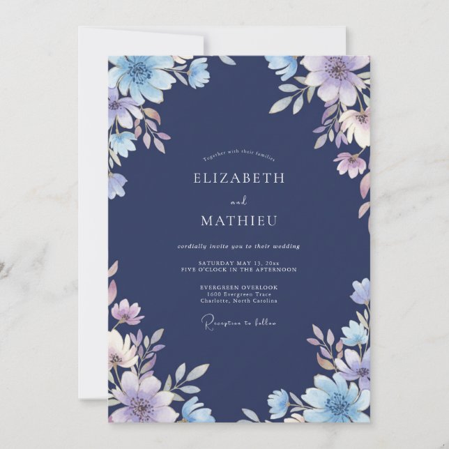 Midnight Lilac Anemone Wedding Invitation (Front)