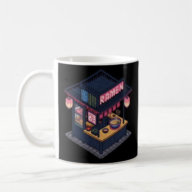 Midnight Lofi Pixel Art Ramen Shop Coffee Mug (Left)
