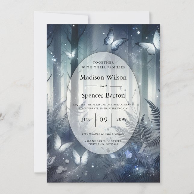 Midnight Magic and Moonlit Wings Wedding Invitation (Front)