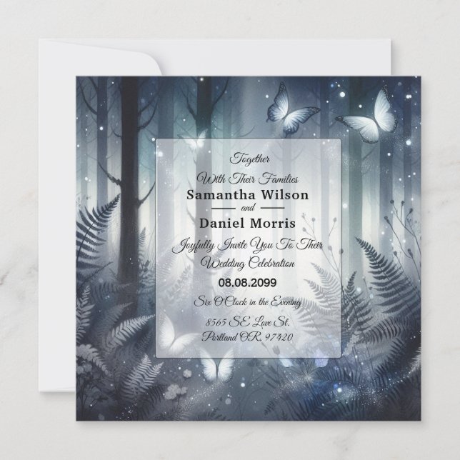 Midnight Magic and Moonlit Wings Wedding Invitation (Front)