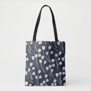 Midnight Magic Dark Floral Sketchy Tulips Tote Bag