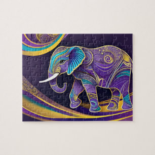 Midnight Magic: Purple & Gold Elephant Jigsaw Puzzle