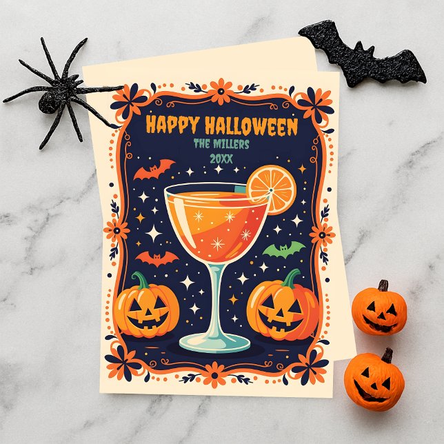 Midnight Magic Retro Cocktail Halloween Spooky Holiday Card (Creator Uploaded)