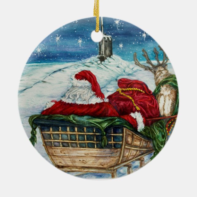 Midnight Magic Submarine Santa Ceramic Ornament  (Back)