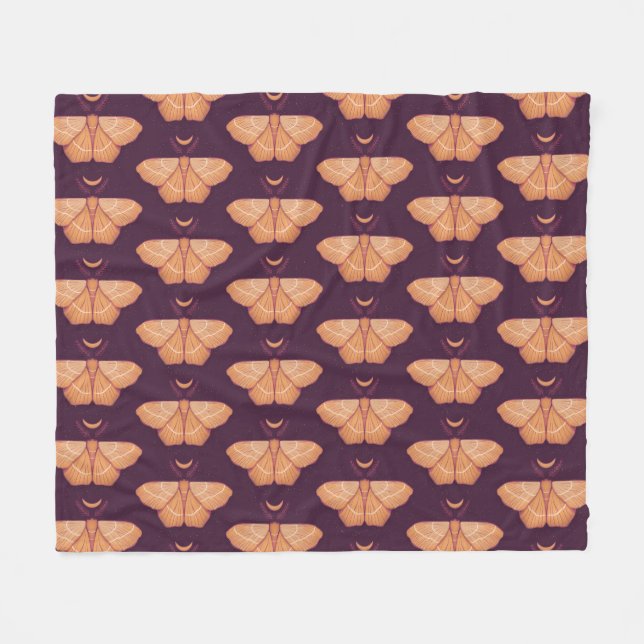 Midnight Magic: Witchy Night Moth Fleece Blanket (Front (Horizontal))