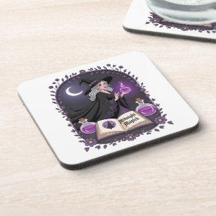 Midnight Magick Illustration of a Young Witch Coaster