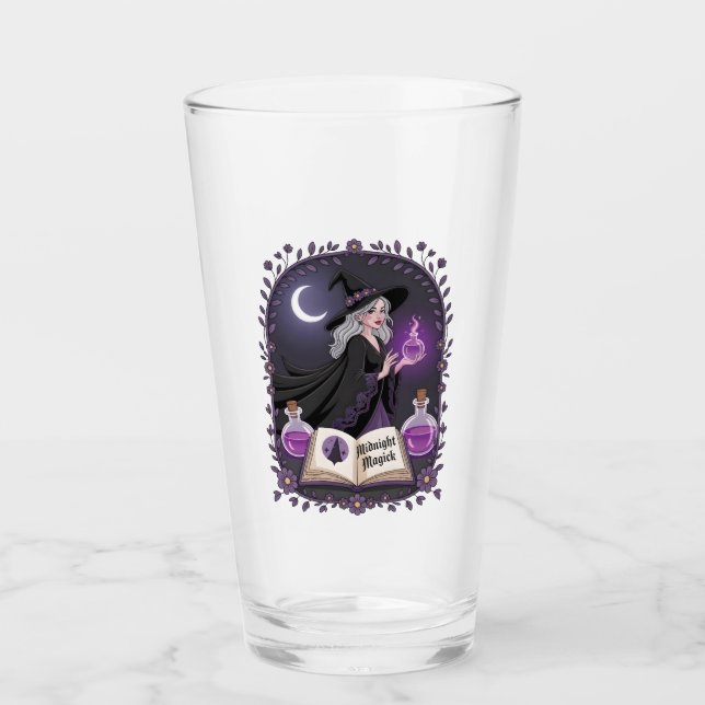 Midnight Magick Illustration of a Young Witch Glass (Front)