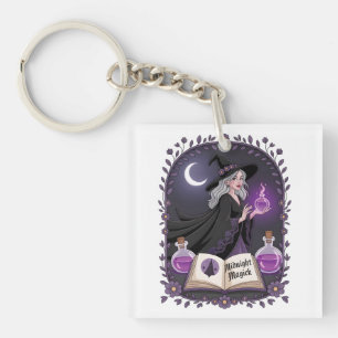Midnight Magick Illustration of a Young Witch Key Ring