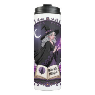 Midnight Magick Illustration of a Young Witch Thermal Tumbler