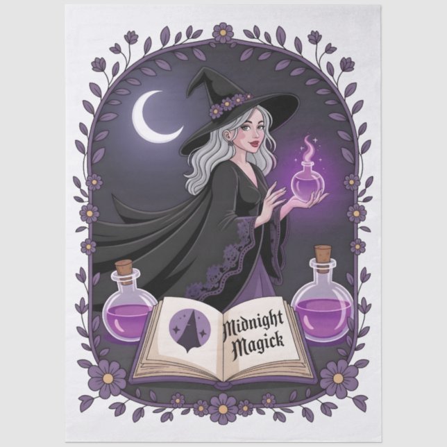Midnight Magick Illustration of a Young Witch Tissue Paper (Front)