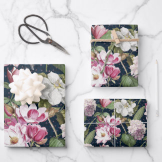 Midnight Magnolia Garden Vintage Botanical Wrapping Paper Sheet