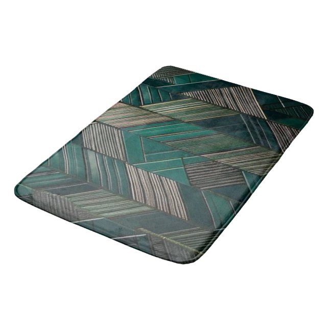 Midnight Malachite: Modern Art Deco Teal  Bath Mat (Angled)