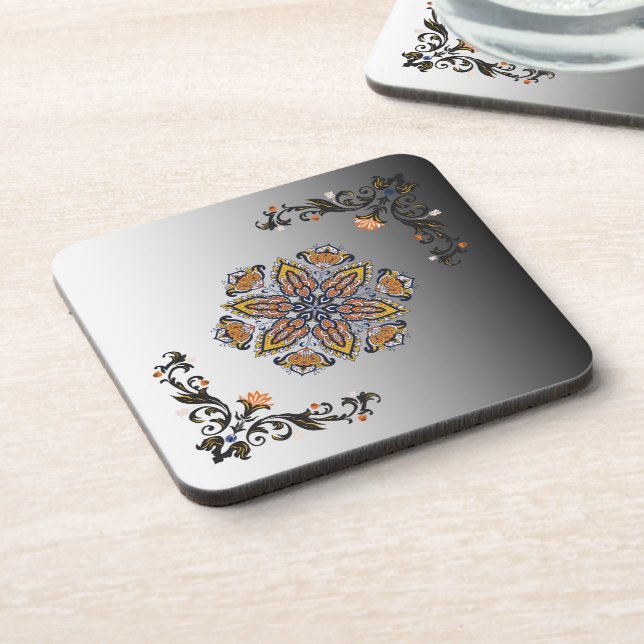 Midnight Mandala – Floral Cosmic Design Coaster (Left Side)