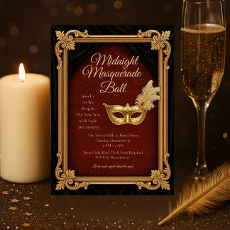 Midnight Masquerade Ball New Year Invitation