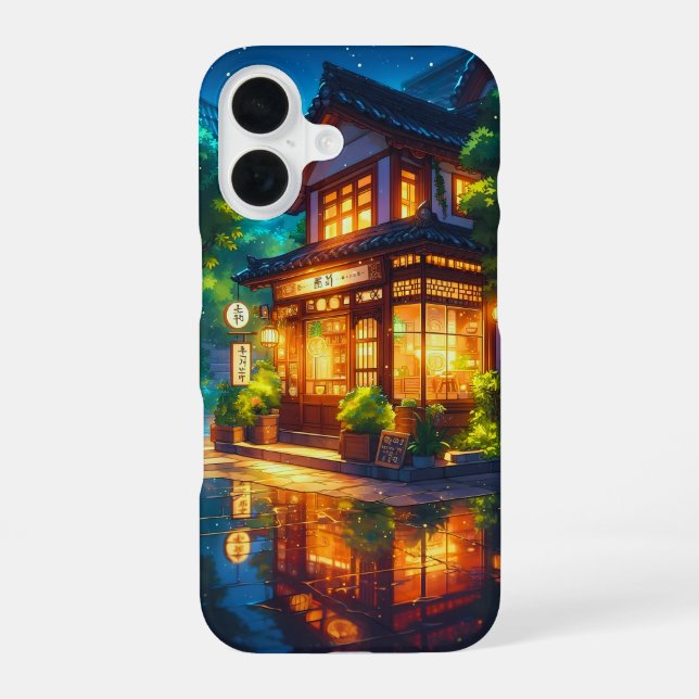 Midnight Matcha – Cosy Japanese Lofi Café iPhone 16 Case (Back)