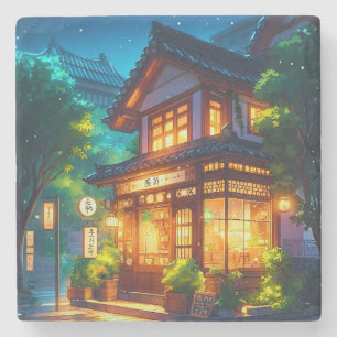 Midnight Matcha – Cozy Japanese Lofi Café Stone Coaster