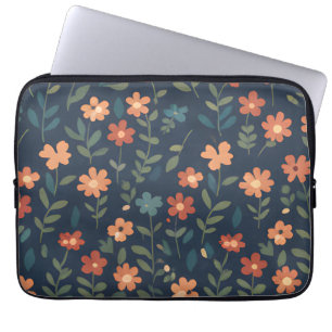 Midnight Meadow Hand-Painted Floral Pattern Laptop Sleeve