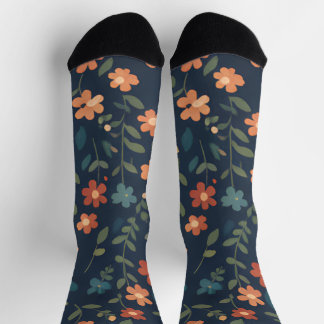 Midnight Meadow Orange Daisy Pattern Socks
