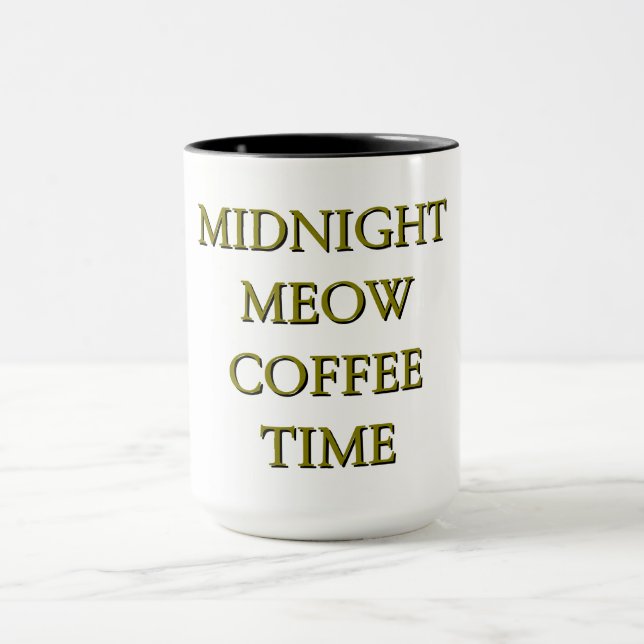 Midnight Meow Coffee Time–Black & Gold Cat Mug (Center)