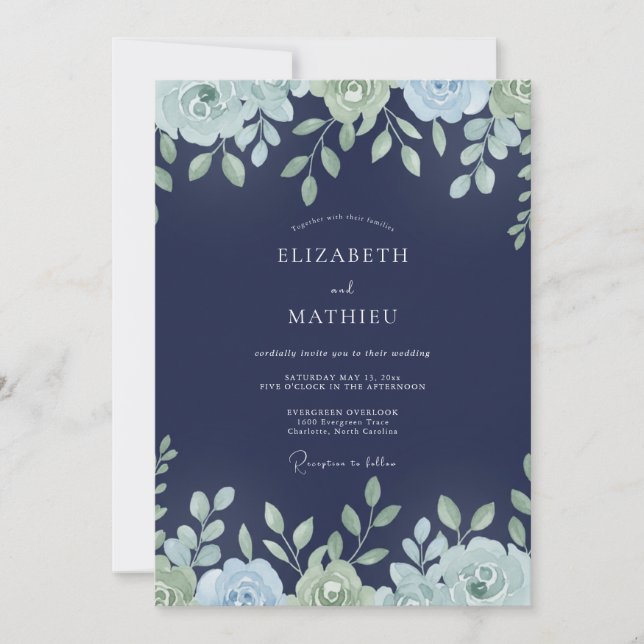 Midnight Mint Leaf Wedding Invitation (Front)