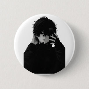 Midnight-Mirror-Selfie Anime Boy - Dark Aesthetic 6 Cm Round Badge