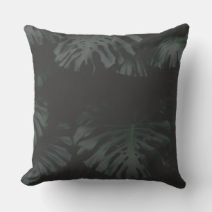 Midnight Monstera Shadows Throw Pillow