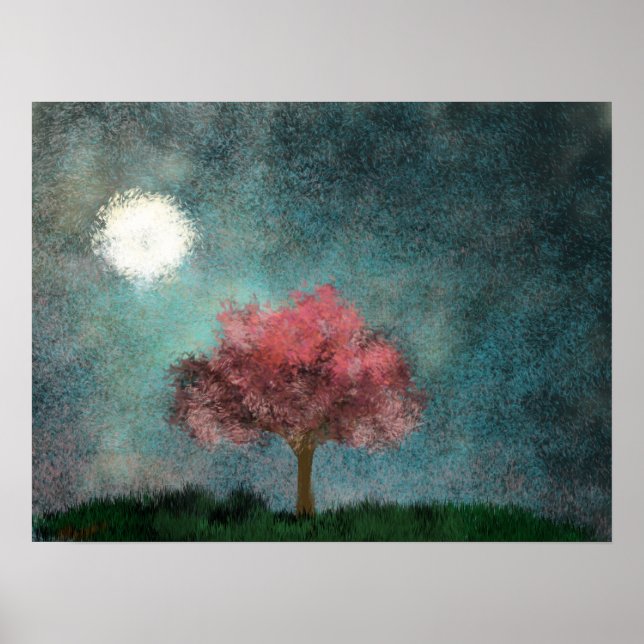 midnight moon pink tree poster (Front)