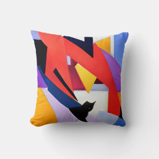 Midnight Muse - Black Cat and Abstract Art Edit Cushion