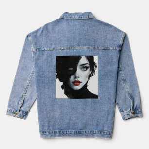 Midnight Muse – Ink-Splash Portrait Denim Jacket