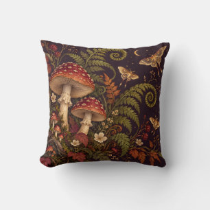Midnight Mushroom Fern Garden Cushion