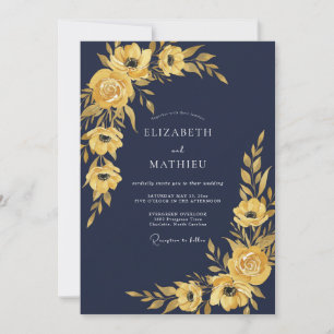 Midnight Mustard Painted Wedding Invitation