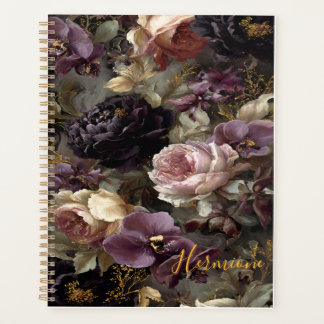 Midnight Mystique: Moody Purple & Gold Floral Hard Planner