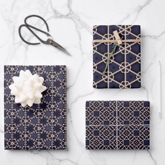 Midnight Navy and Gold Elegant Design  Wrapping Paper Sheet (Front)