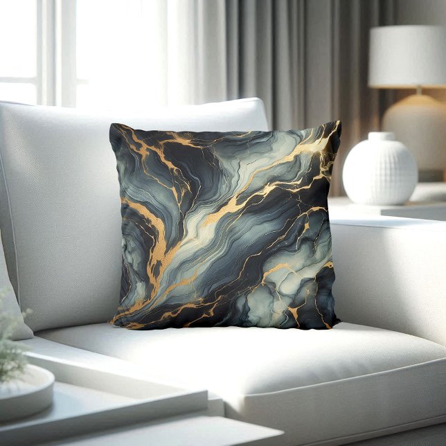 Midnight Navy and Gold Marble Artistic Pattern Cushion (Creator Uploaded)