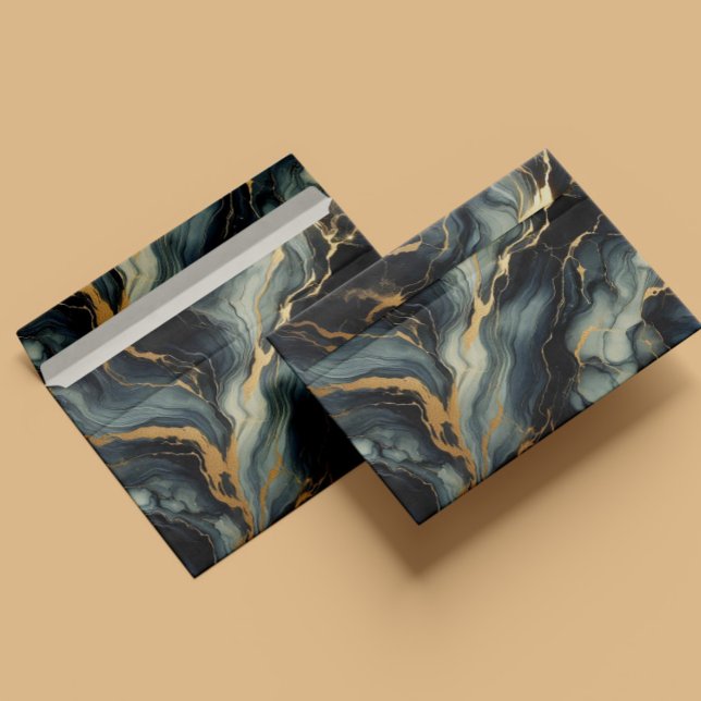 Midnight Navy and Gold Marble Artistic Pattern Envelope (Creator Uploaded)