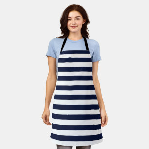Midnight Navy Blue and White Stripes Apron