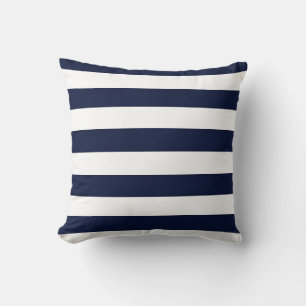 Midnight Navy Blue and White Stripes Cushion