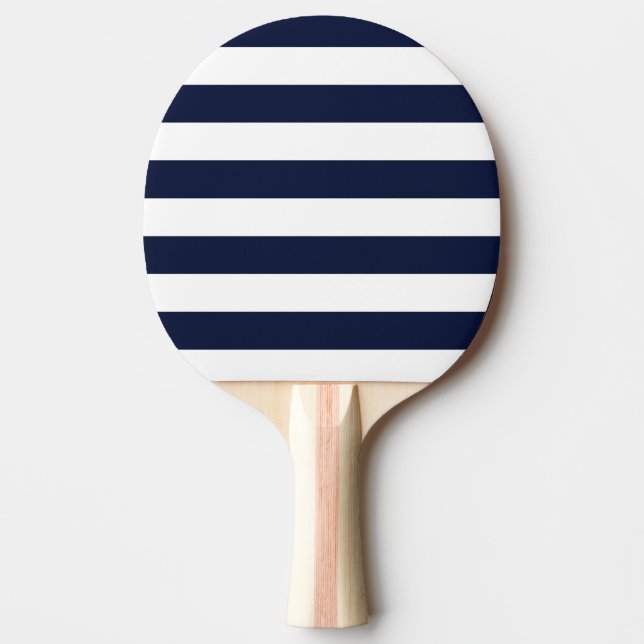 Midnight Navy Blue and White Stripes Ping Pong Paddle (Front)