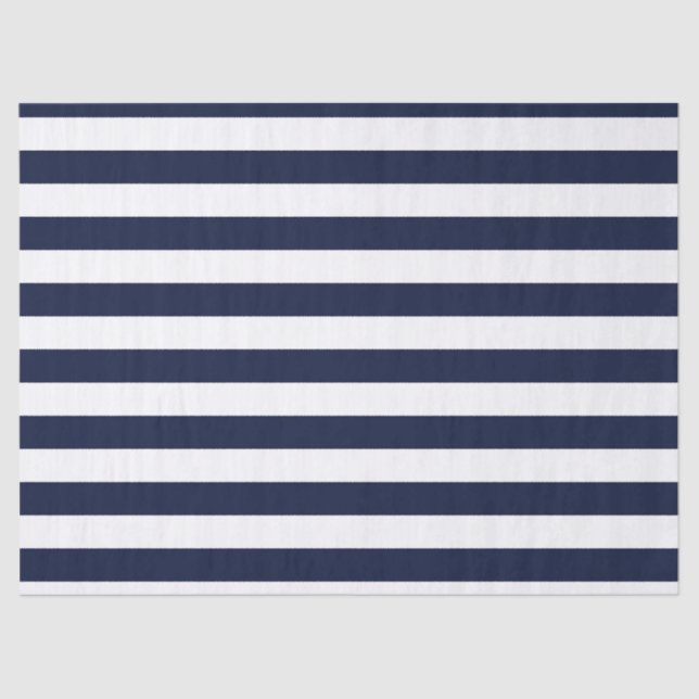 Midnight Navy Blue and White Stripes Tissue Paper (Front)