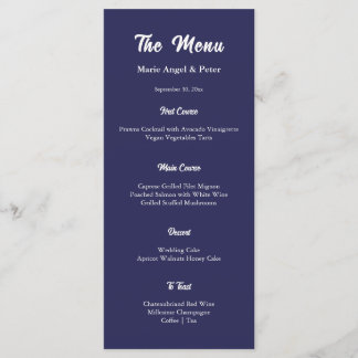 Midnight Navy Blue Monogram Wedding Reception Menu