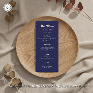 Midnight Navy Blue Monogram Wedding Reception Menu