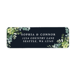 Midnight Navy Blue Succulent Return Address Label