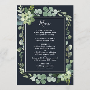 Midnight Navy Blue Succulent Wedding Menu