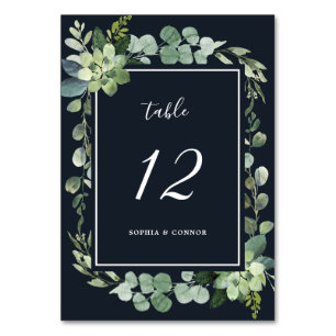 Midnight Navy Blue Succulent Wedding Table Number