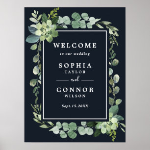 Midnight Navy Blue Succulent Wedding Welcome Sign